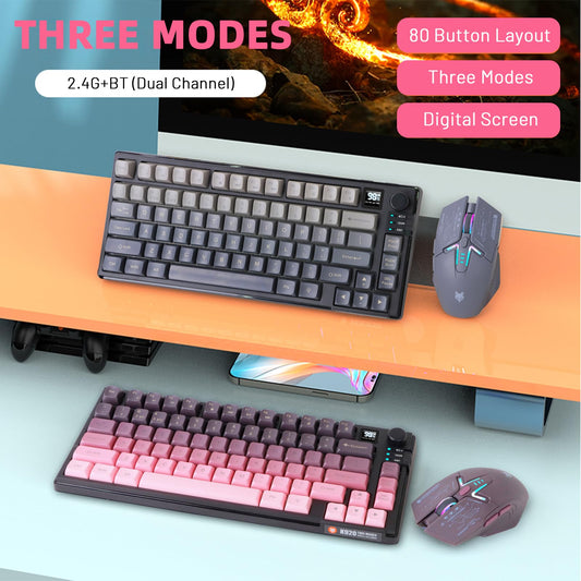 Attoe Wireless Gaming Keyboard and Mouse Combo, Tri-Mode BT5.0/2.4GHz/USB-C, RGB, 1600DPI, Gradient Pink, Model JSTZK92