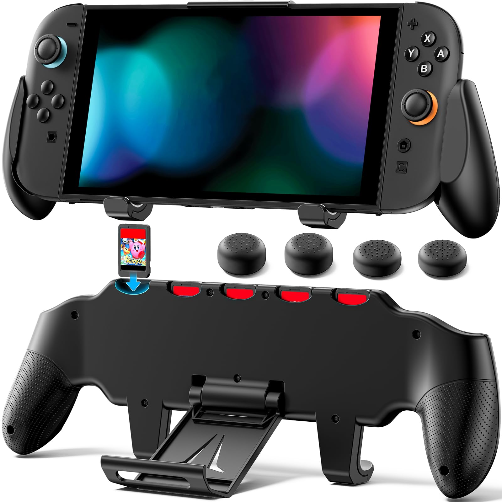 OIVO Grip Compatible with Nintendo Switch 2  Switch 2 Ergonomic Grip Case with Adjustable Stand  Comfort Game Accessories with 5 Game Card Slots and 4 Thumb Caps