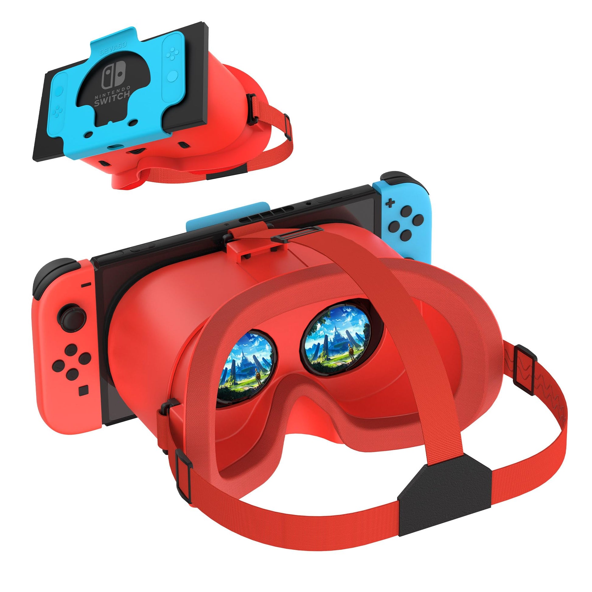 TIMETOP VR Headset for Nintendo Switch OLED, Adjustable HD Lenses, Comfortable Head Strap, Red Model
