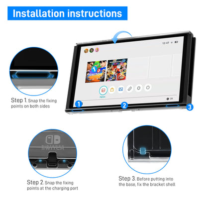 RHOTALL Transparent Case for Nintendo Switch OLED - Clear Dockable Shell, Shock-Absorption, Anti-Scratch, Model RH-NOD18