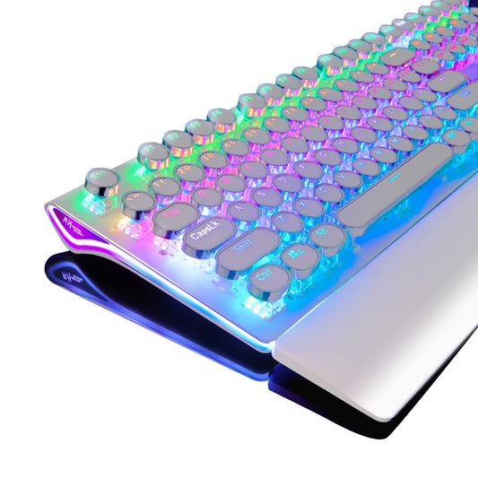 RK ROYAL KLUDGE S108 Typewriter Mechanical Keyboard, Full RGB Gaming Keyboard, Wired PC Game Keyboards with Detachable Wrist Res