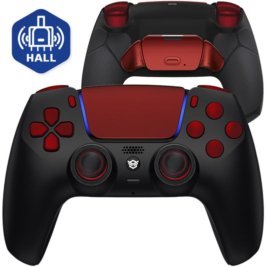 HEXGAMING RIVAL Hall Effect Wireless Controller Compatible with ps5-2 Back Buttons  Mouse-Click Hair control buttons  Interchangeable Thumbsticks - Black Red