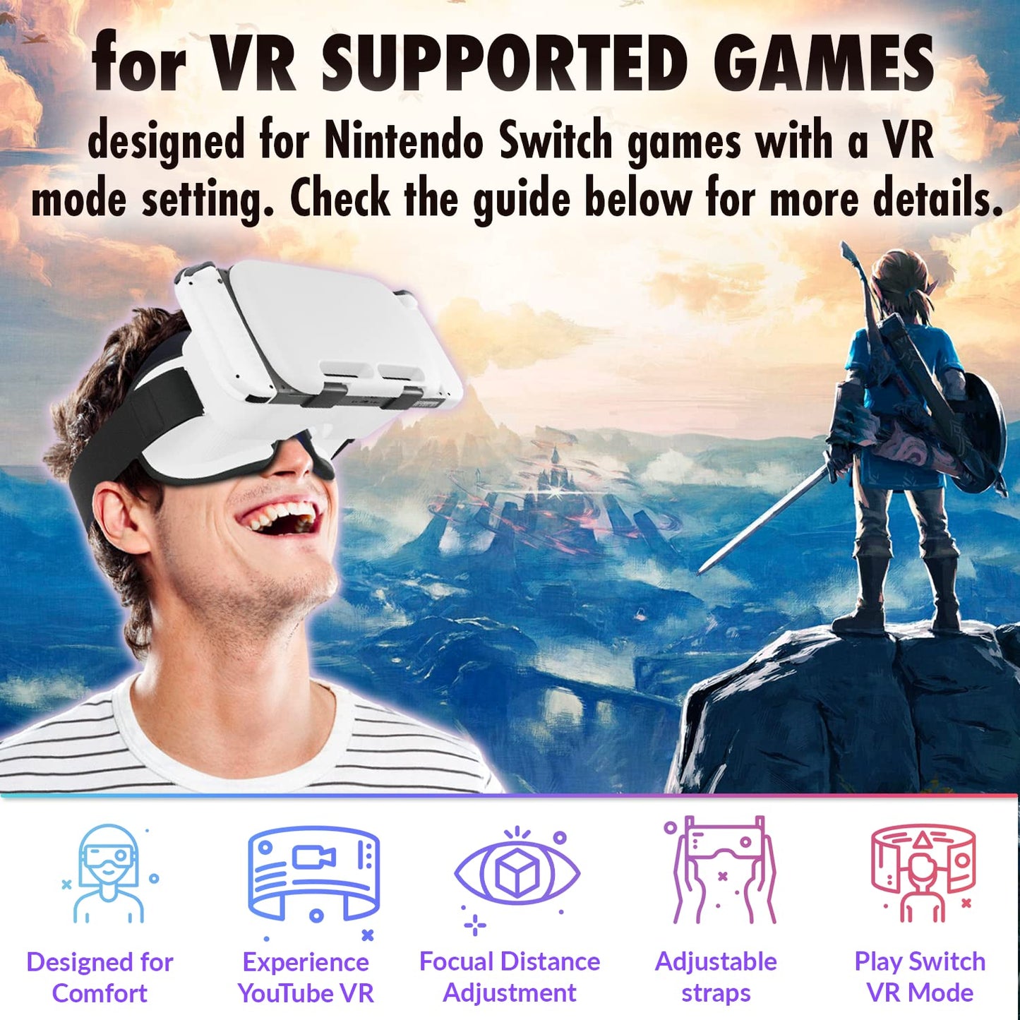 Orzly VR Headset for Nintendo Switch & OLED - Adjustable Lens, White, Gift Boxed Edition, Model 2NSW-VRHEADSETWHT