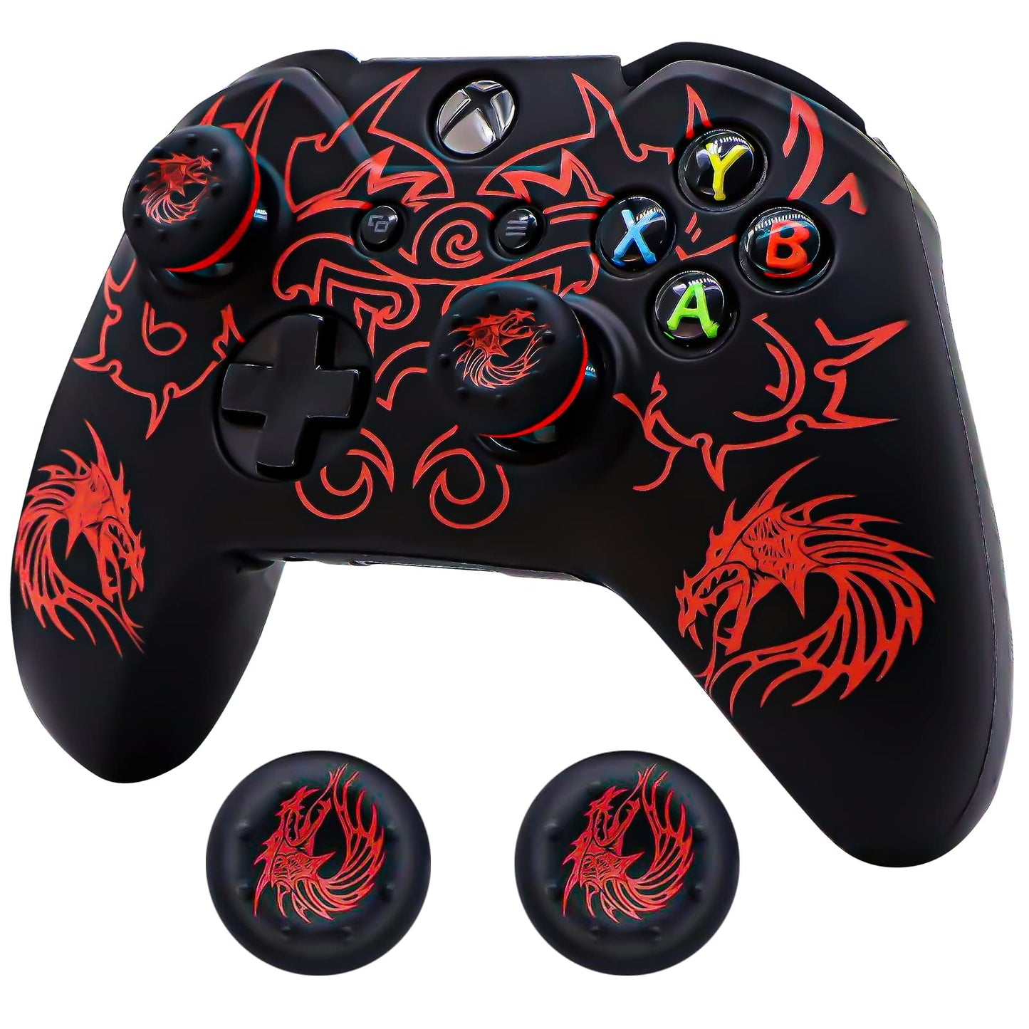 Xbox-One Controller Skin  BRHE Anti-Slip Silicone Cover Protector Case Accessories Set for Microsoft Xbox 1 Wireless/Wired Gamepad Joystick with 2 Thumb Grips Caps (Red)