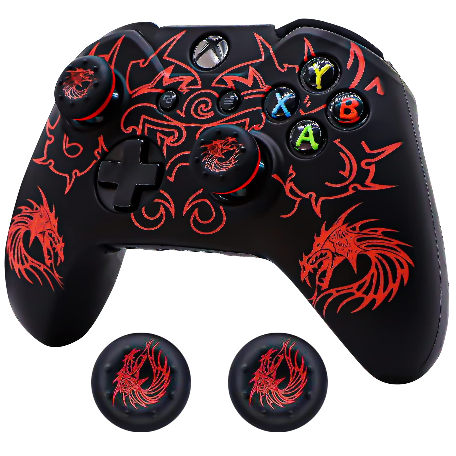 Xbox-One Controller Skin  BRHE Anti-Slip Silicone Cover Protector Case Accessories Set for Microsoft Xbox 1 Wireless/Wired Gamepad Joystick with 2 Thumb Grips Caps (Red)