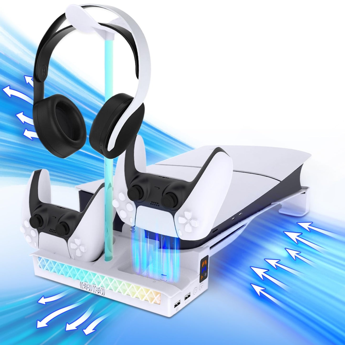 Sehawei Horizontal Cooling Stand Compatible with PS5 Slim Console Disc & Digital Editions  Expand Accessory with RGB Light  Cooling Station for PS5 Slim  White