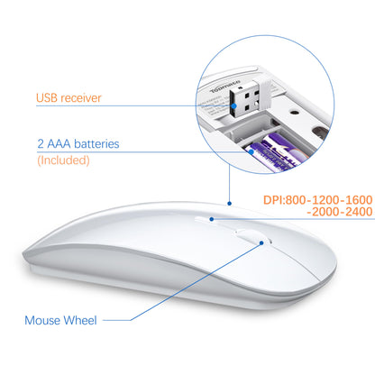 TopMate Wireless Keyboard and Mouse Combo, Ultra Slim, 2.4G Silent, 2400DPI, White, Model KM9000, Batteries Included for PC/Laptop/Mac
