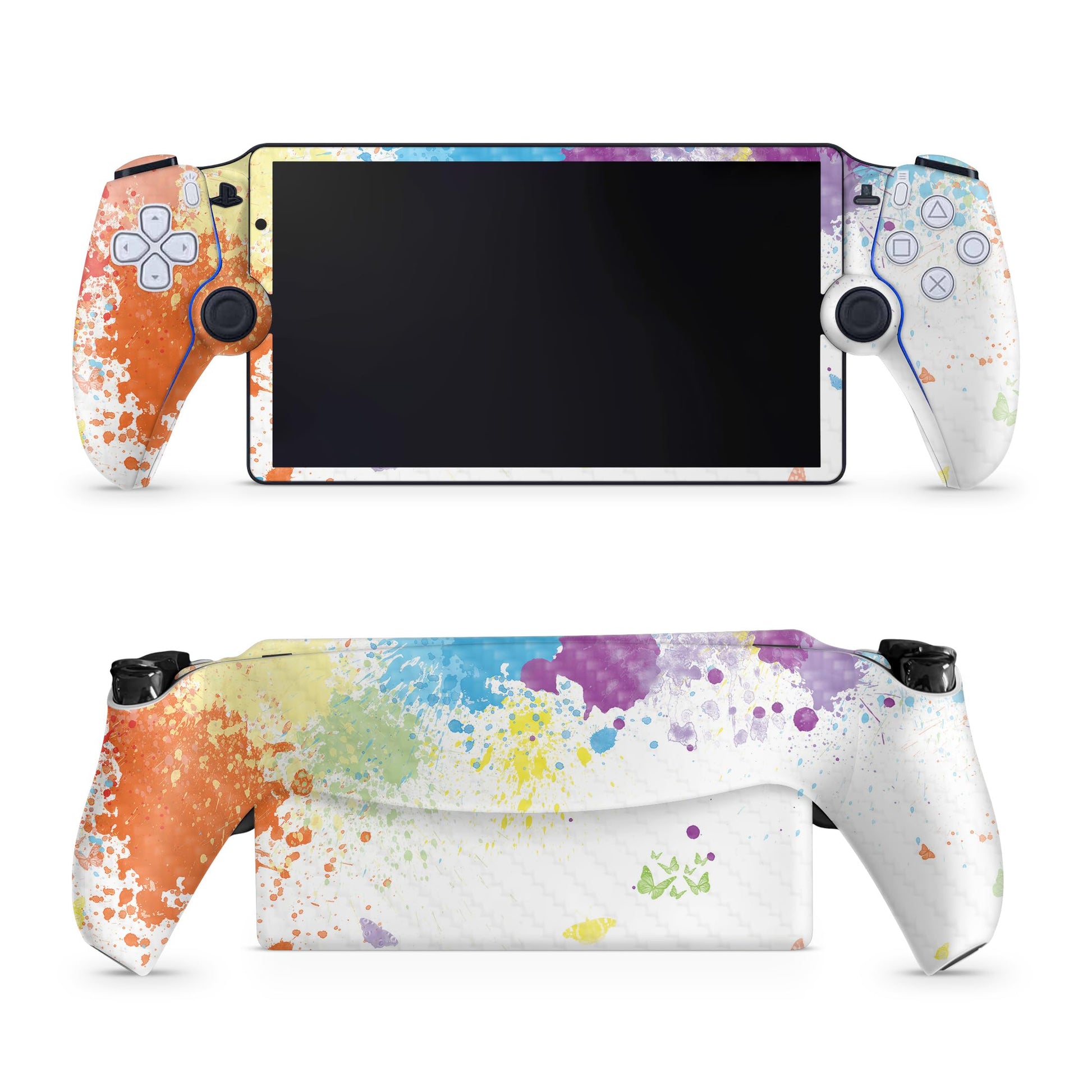 Carbon Fiber Gaming Skin Compatible with PS5 Portal Remote Player - Splash of Color - fine 3M Vinyl Protective Wrap Decal Cover - Easy to Apply | Crafted in The USA by MightySkins
