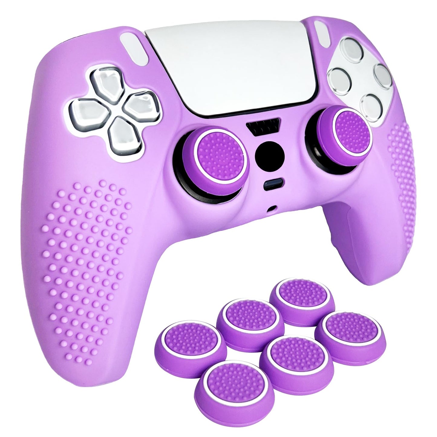 HLRAO Anti-Slip Purple Controller Skin Studded Edition Protective Silicone Cover Skin Grips Compatible with PS5/Slim/Pro Controller and 6 PCS Thumb Grips Caps.