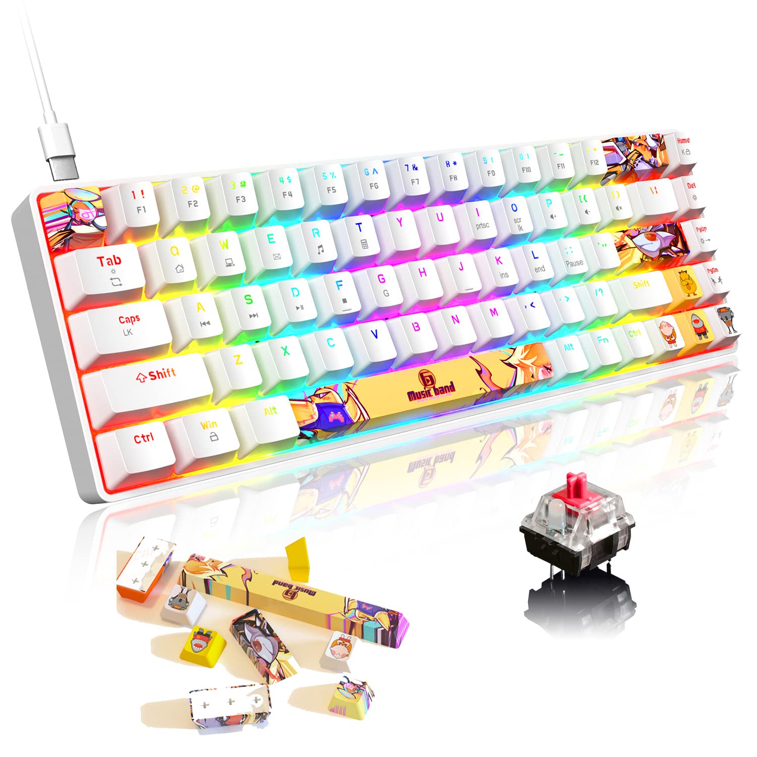 Portable 60% Mechanical Gaming Keyboard 18 Chroma RGB Backlit Ultra-Compact 68 Keys Dye Sublimation PBT Ergonomic Full Keys Anti-ghosting Compatible with PS4 PS5 PC Gamers Typist(Blue/Blue Switch)