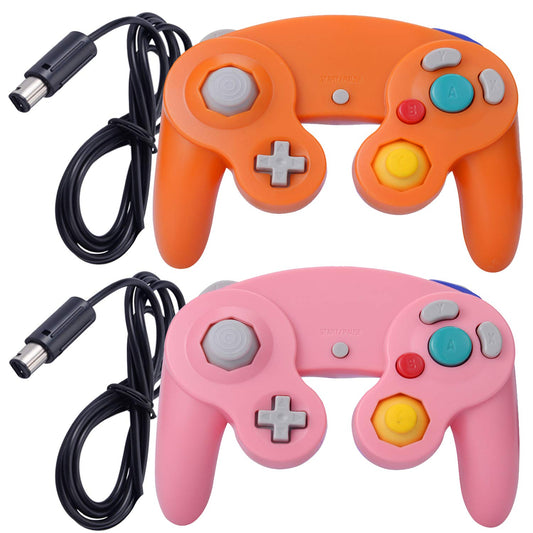 ONE250 Wired Controller 2 Pack - Classic Shock Joypad for Wii NGC Gamecube (Orange & Pink)
