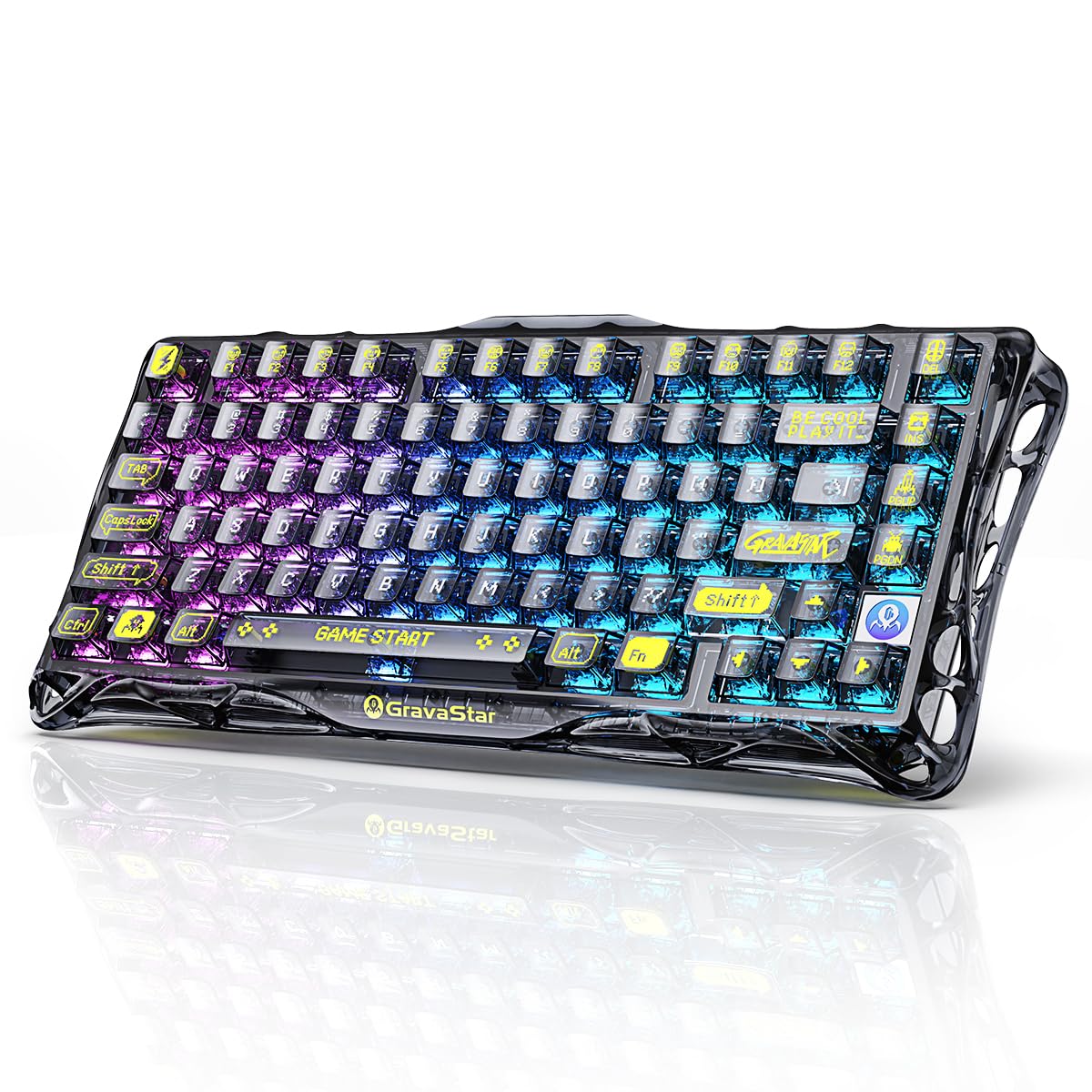 GravaStar Mercury K1 Lite 75% Gaming Keyboard  2.4GHz/BT/Wired Tri-Mode Wireless Keyboard  Gasket Hot Swappable Mechanical Keyboard  Pre-lubed Linear Switches  RGB Backlit (Transparent Black)