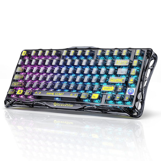 GravaStar Mercury K1 Lite 75% Gaming Keyboard  2.4GHz/BT/Wired Tri-Mode Wireless Keyboard  Gasket Hot Swappable Mechanical Keyboard  Pre-lubed Linear Switches  RGB Backlit (Transparent Black)