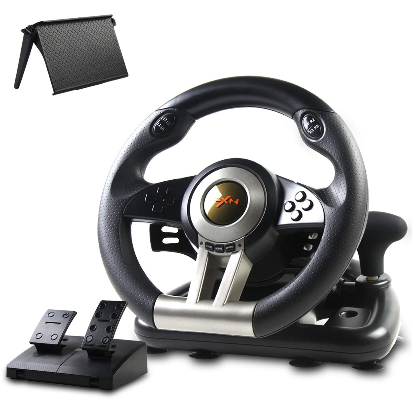 PXN Racing Wheel, PXN-V3II 180° Steering Wheel with Pedal, Universal USB, Compatible with PC, PS4, Xbox - Black
