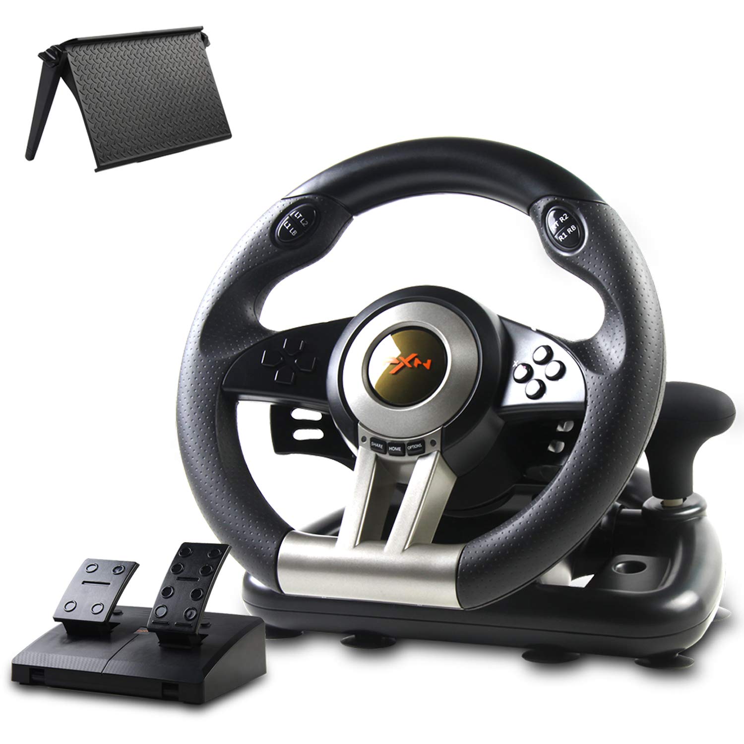 PXN Racing Wheel, PXN-V3II 180° Steering Wheel with Pedal, Universal USB, Compatible with PC, PS4, Xbox - Black