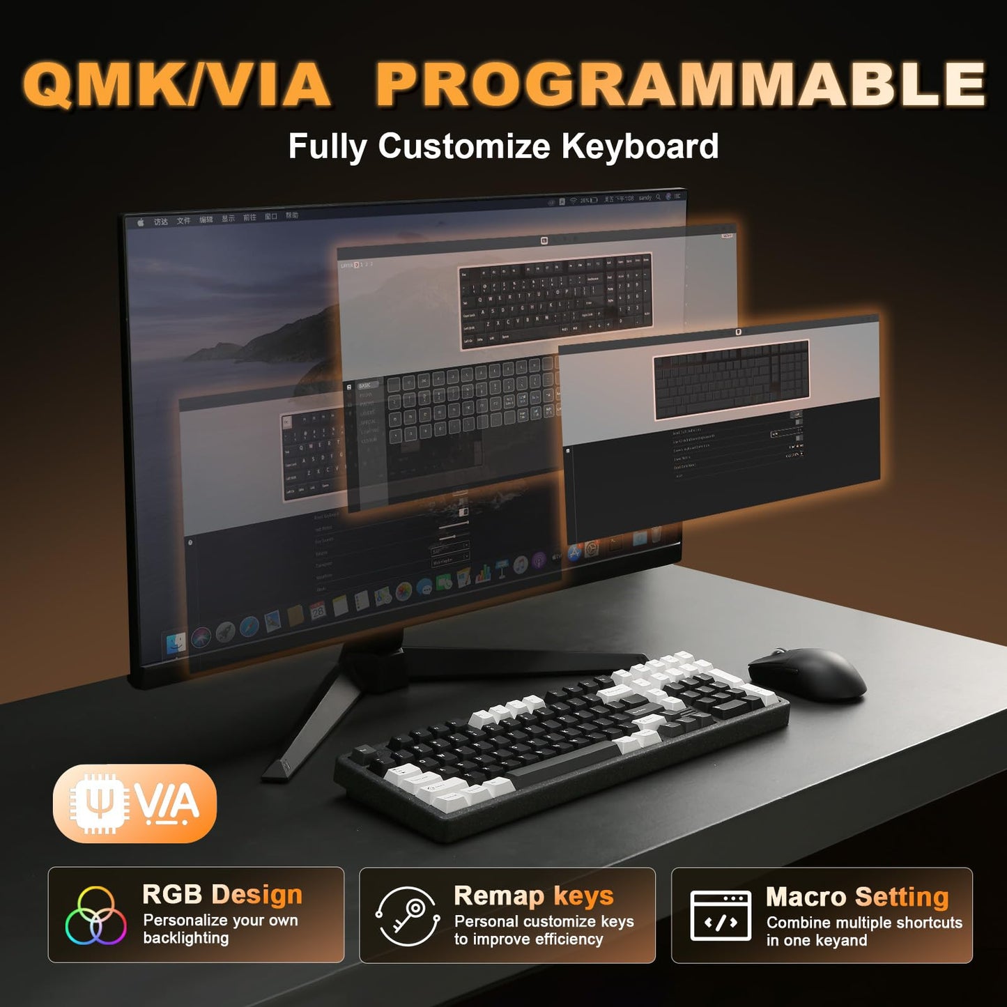 YUNZII AL98 Wireless Mechanical Gaming Keyboard - RGB Backlit, Hot Swappable, Gasket Mount, Cocoa Cream V2 Switch, Black