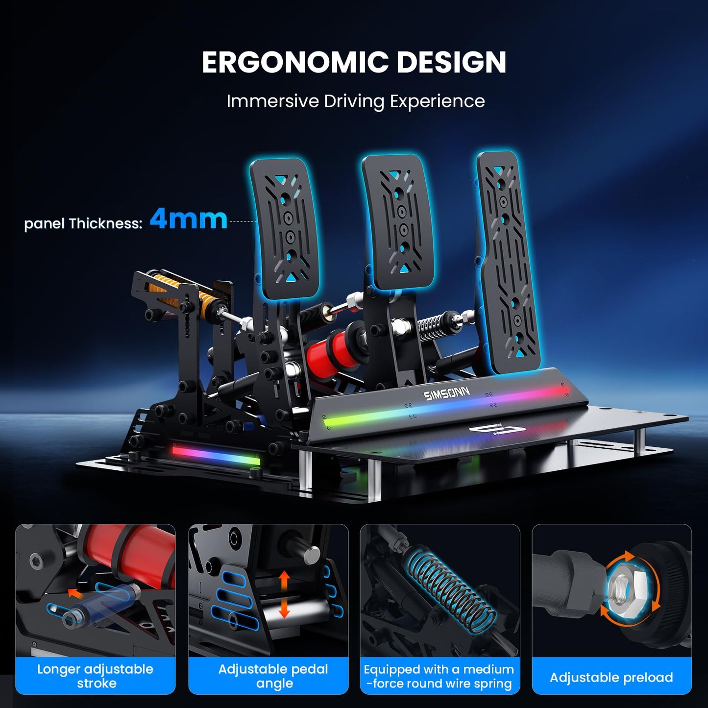 SIMSONN PRO X Ultra Sim Racing Pedals with Pressure Sensor Load Cell - Model PRO-P3-H1, Color PROX-P3-H1