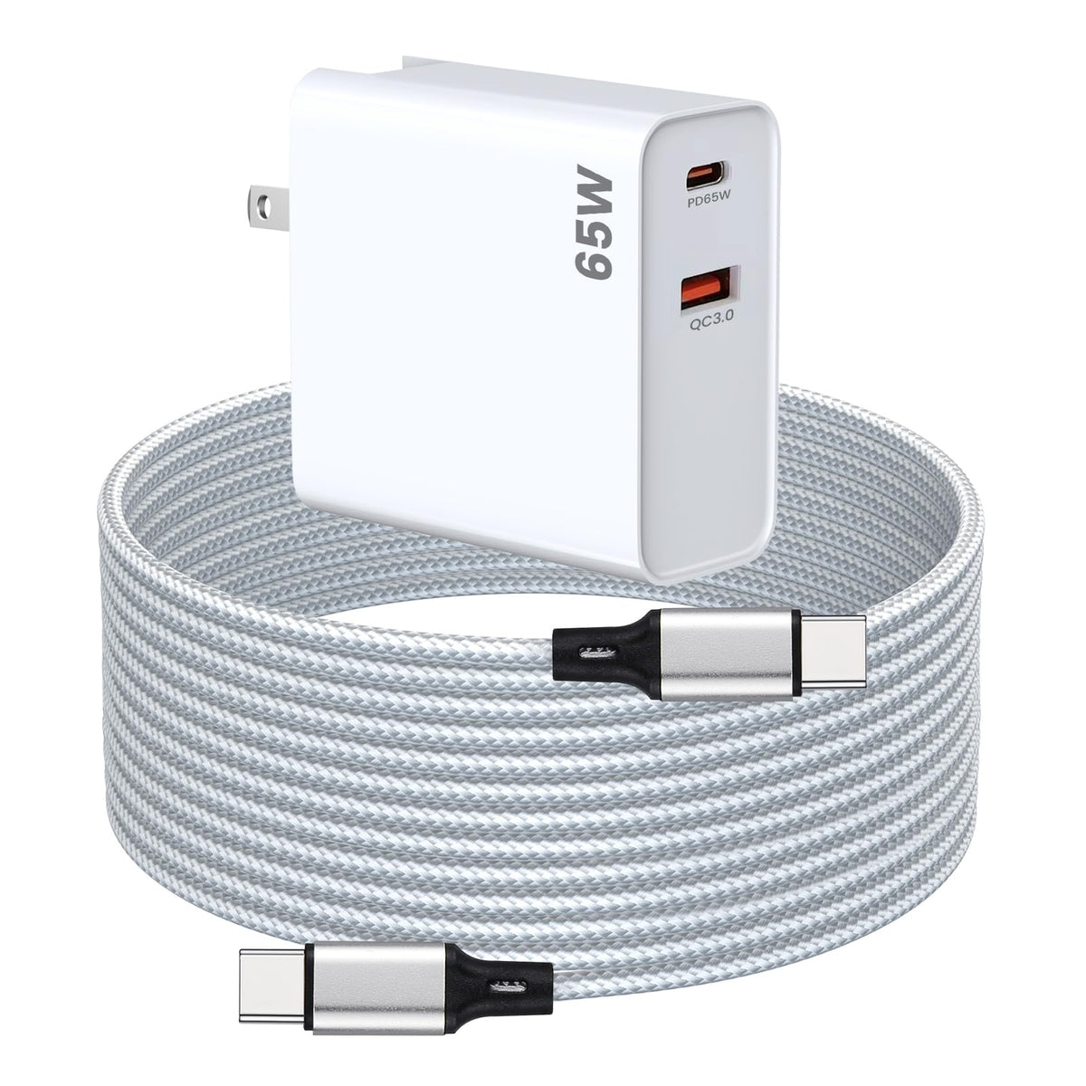 PD 65W USB C Super Fast Charger Compatible with Oculus Quest 3s  Quest 3 - Dual Port USB + Type C Adapter with 6.6ft C to C Charging Cable for Meta Quest 2 and Pico 4 Ultra VR Headsets