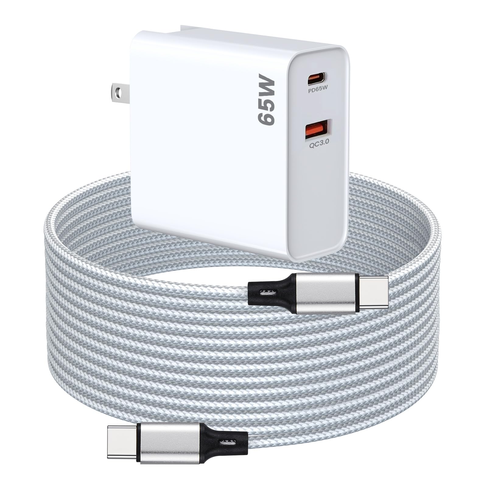 PD 65W USB C Super Fast Charger Compatible with Oculus Quest 3s  Quest 3 - Dual Port USB + Type C Adapter with 6.6ft C to C Charging Cable for Meta Quest 2 and Pico 4 Ultra VR Headsets