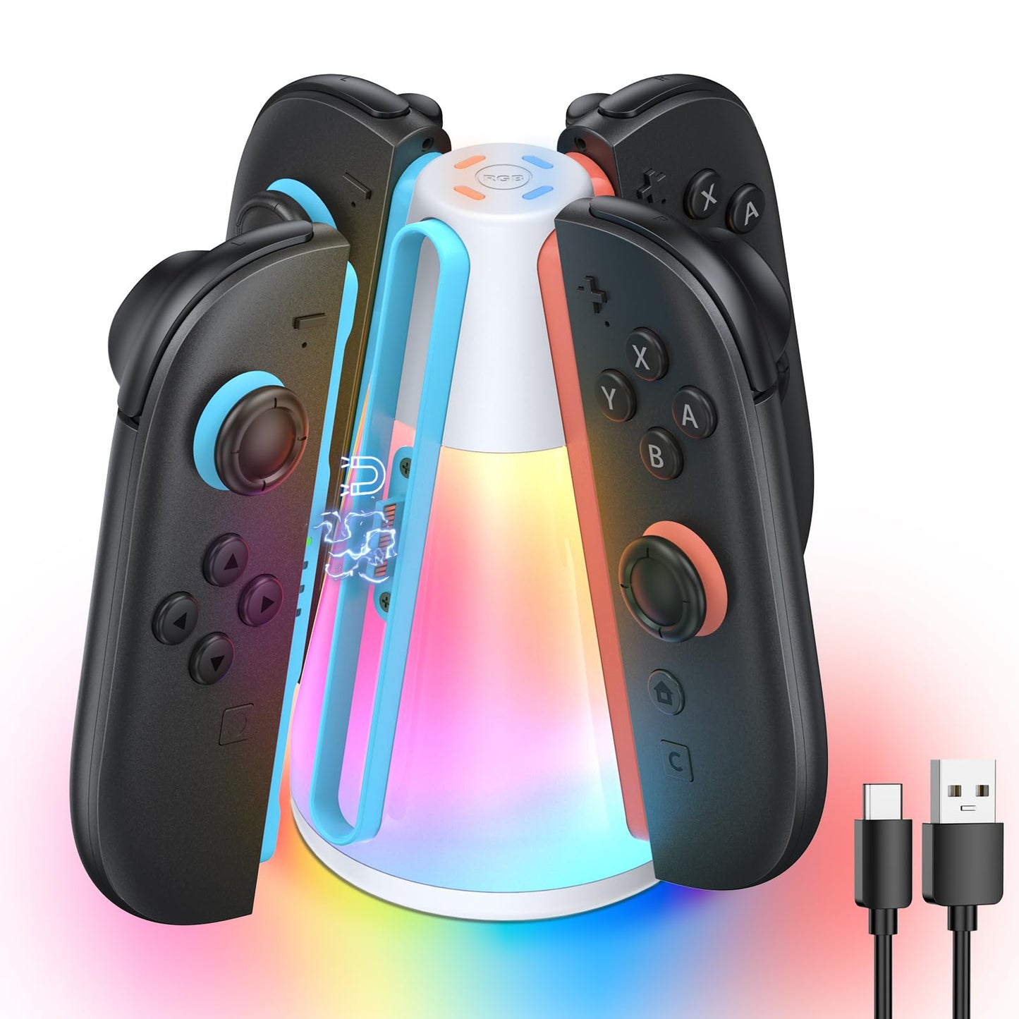FASTSNAIL Charging Dock for Nintendo Switch 2(2025) for Joy-Con 2  4 in 1 Dual-Direction Magnetic Fast Controller Charger Station with 10 RGB Light & Night Light Mode  Switch 2 Joypad Accessories