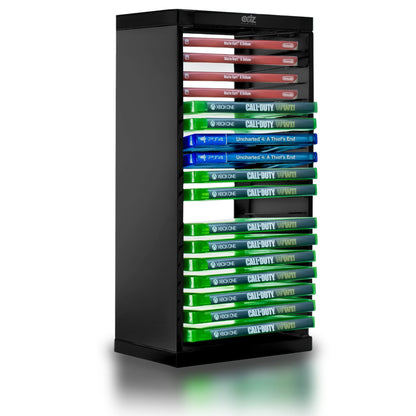 ADZ Universal Game Storage Tower - Holds 18 Disks for PS4, PS5, Xbox, Nintendo Switch - Black, Model ADZP4-007