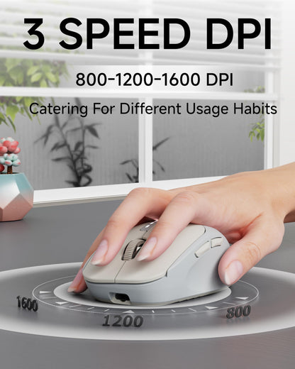 SEUNKWANG Q5 Wireless Mouse, Bluetooth & 2.4G, 1600 DPI, Ergonomic, Grey
