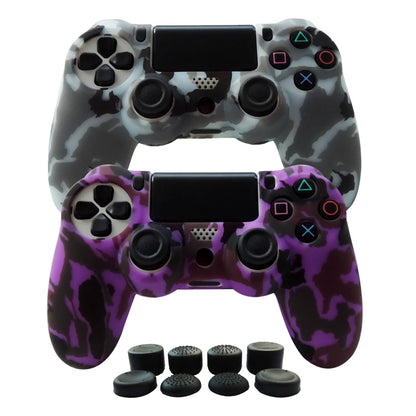 Hikfly Silicone Gel PS4 Controller Cover Skin Protector with 8 FPS Pro Thumb Grip Caps - Purple & Grey - PS4 Print Style