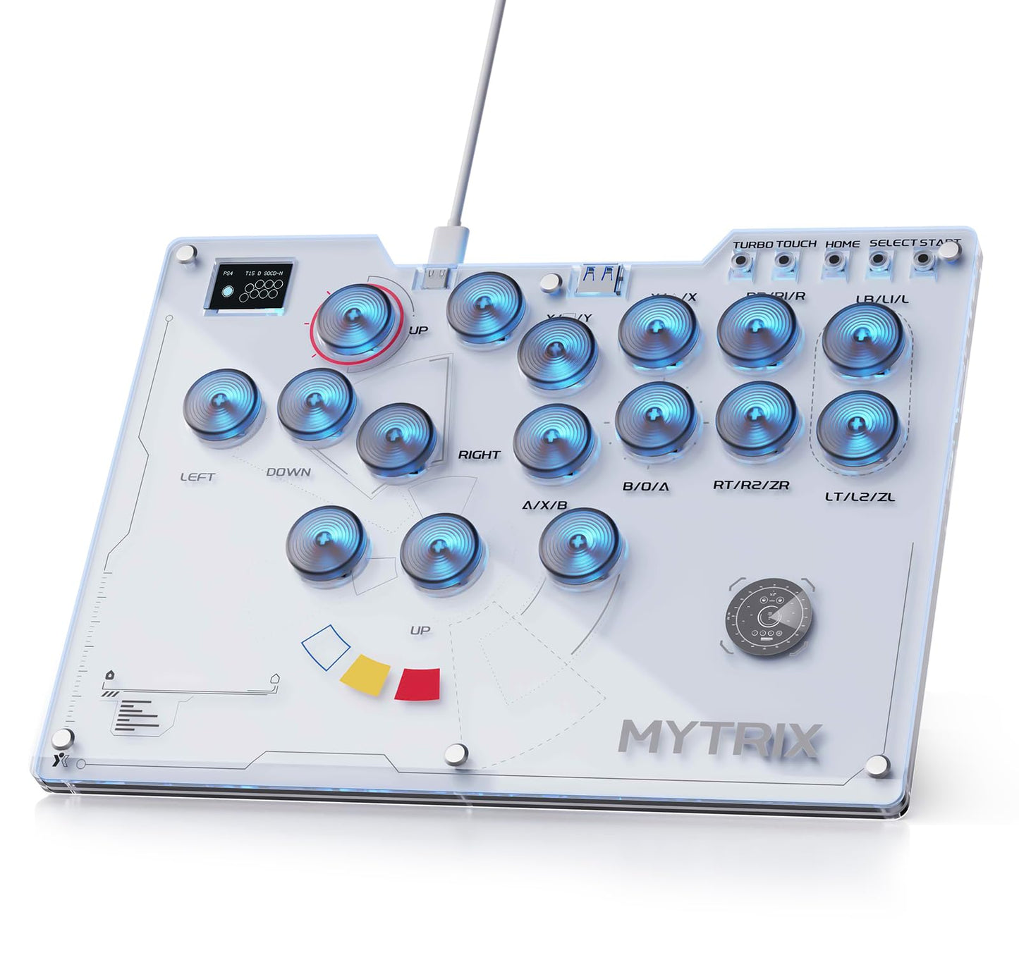 Mytrix Arcade Stick for Haute42 16Keys All-Button Leverless Controller for PC/PS4/PS3/Switch/Steam, Turbo Functions, RGB Light, 