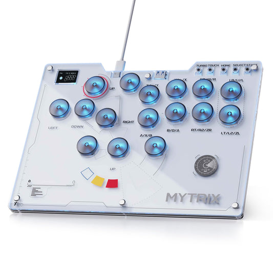 Mytrix Arcade Stick for Haute42 16Keys All-Button Leverless Controller for PC/PS4/PS3/Switch/Steam, Turbo Functions, RGB Light, 