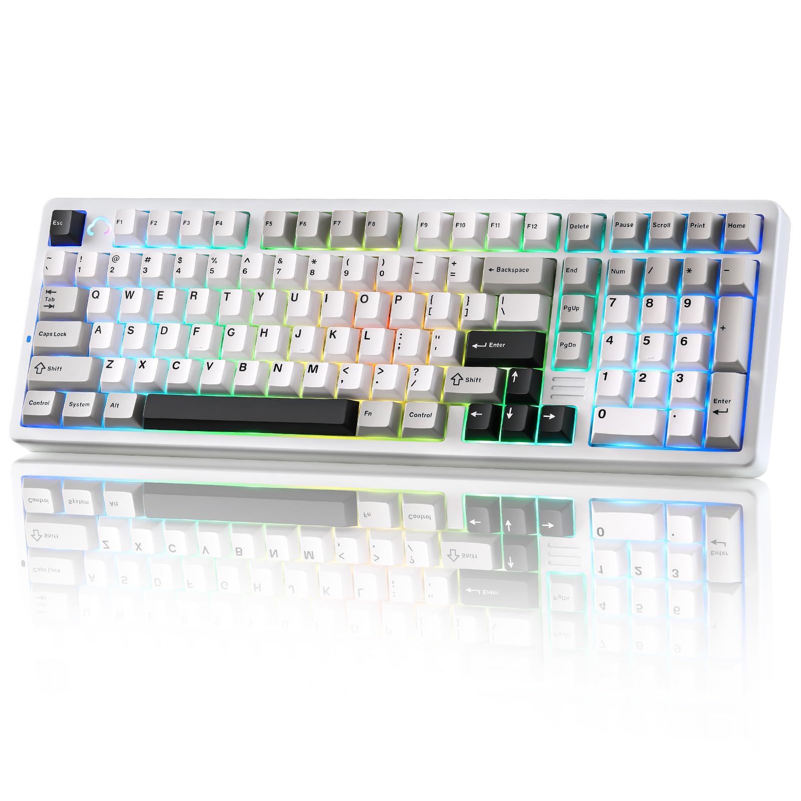 YUNZII AL98 Wireless Mechanical Gaming Keyboard, RGB Backlit, Cocoa Cream V2 Switch, Full Aluminum, White, Gasket Mount, BT/2.4G/USB-C