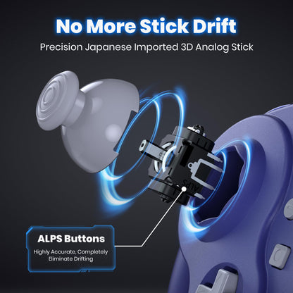 SAFFUN 2.4 GHz Wireless NGC Switch Controller with USB Receiver, Compatible with GameCube/Switch, Indigo Color, Rechargeable, Plug and Play