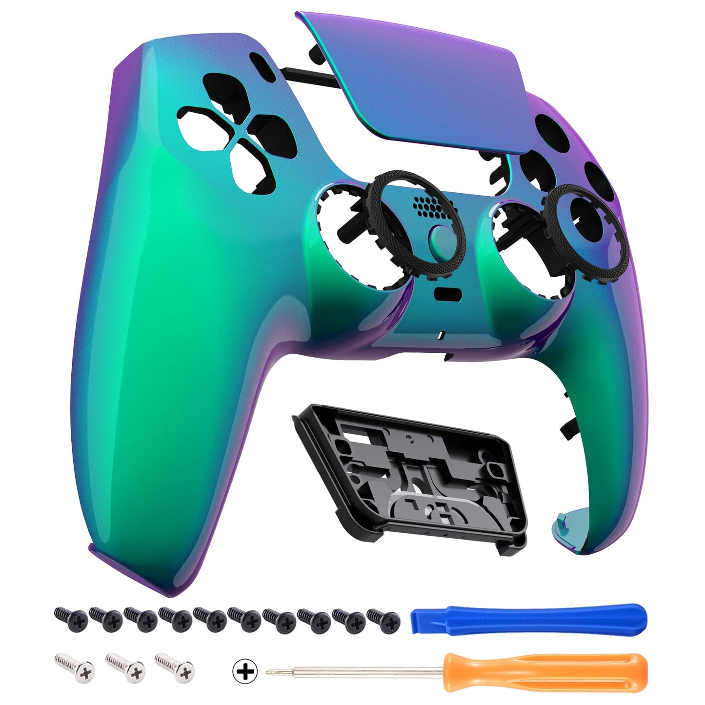 eXtremeRate Luna Redesigned Front Shell Touchpad Compatible with ps5 Controller BDM-010 020 030 040 050  Chameleon Green Purple Replacement Faceplate Touch Pad Cover Compatible with ps5 Controller