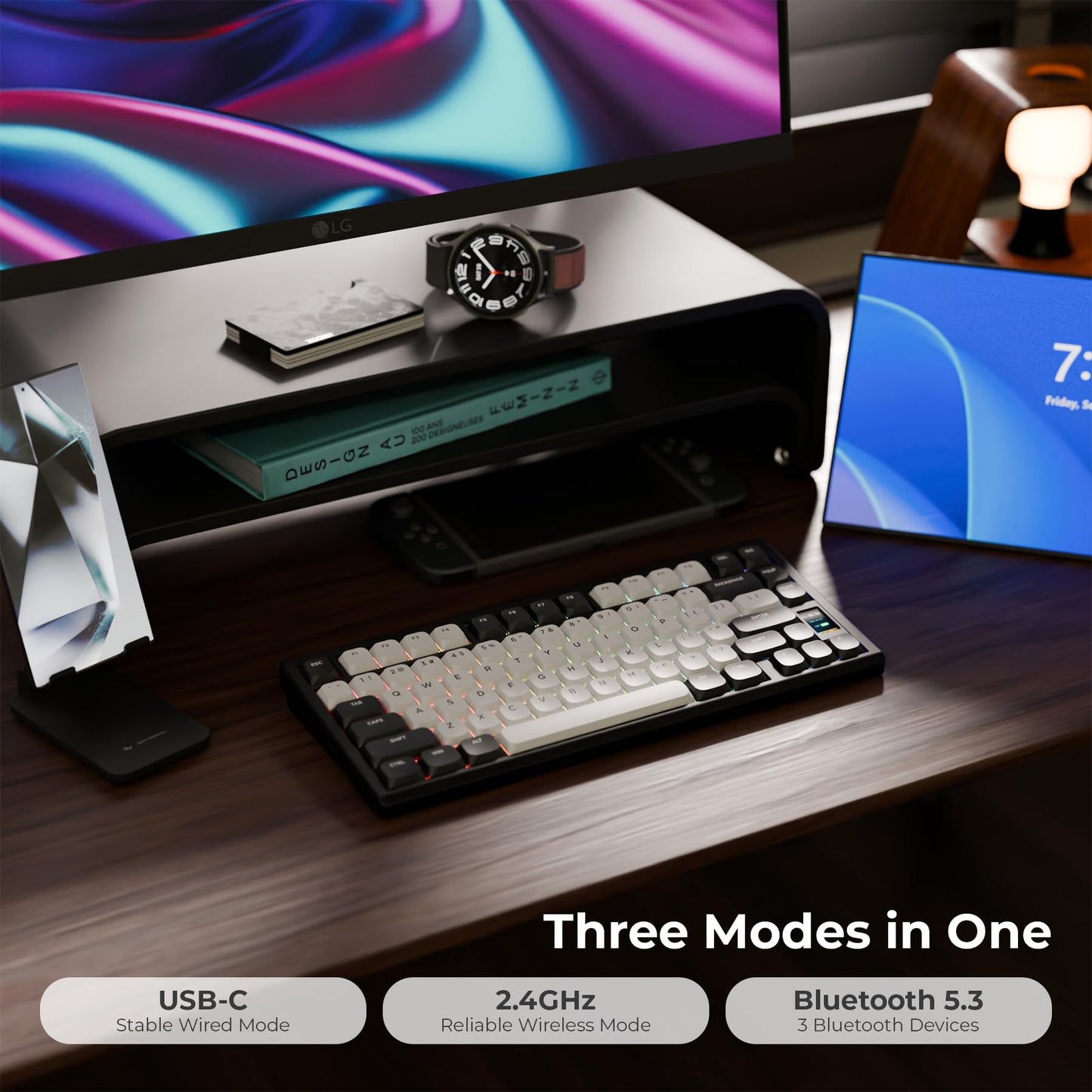 OOCTPK Wireless Mechanical Gaming Keyboard - Chilkey ND75 LP, Bluetooth/2.4G/USB-C, RGB Custom, UltraThin, Black