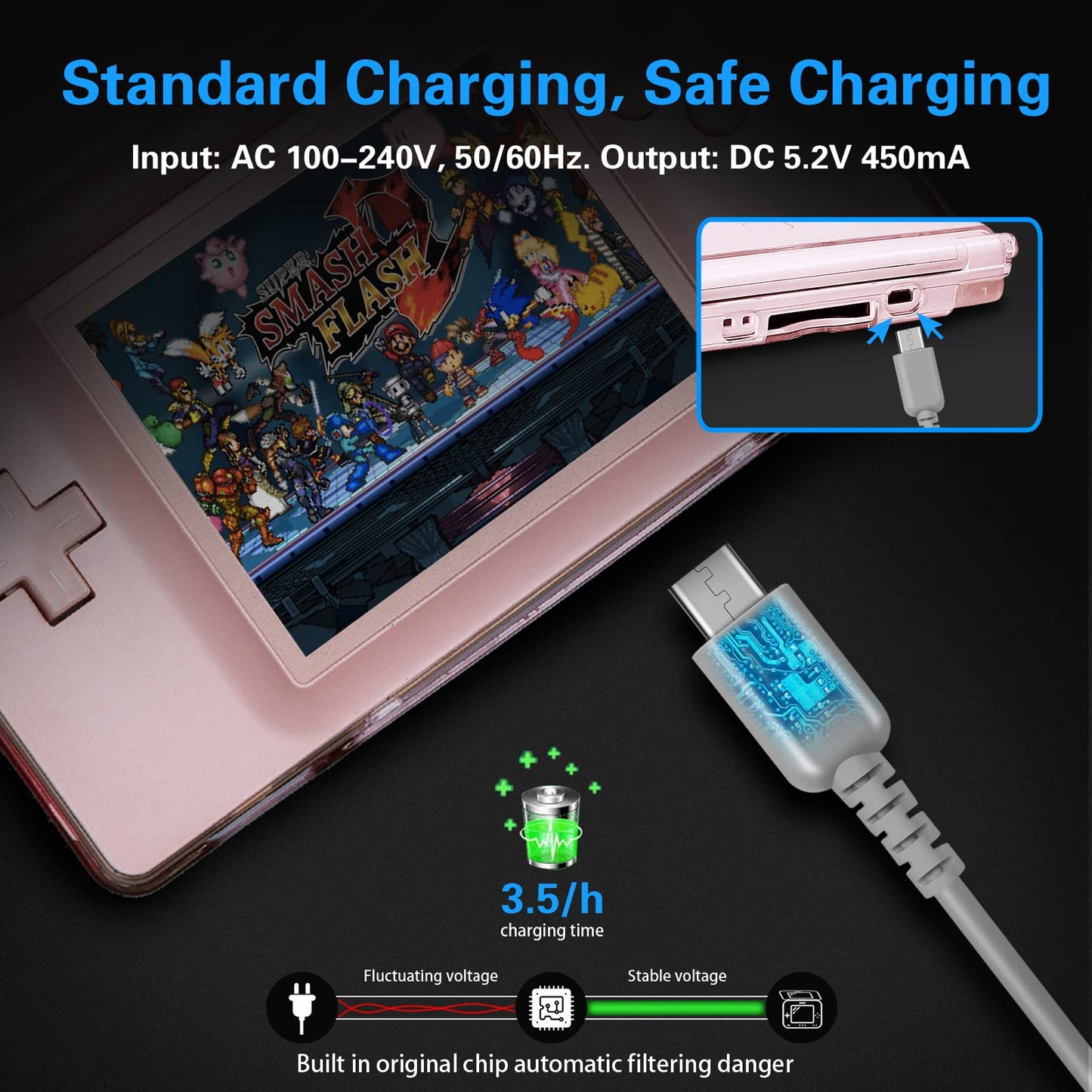 FIOTOK DS Lite Charger Kit - AC Adapter & Stylus Pen Replacement, A-Grey, Model 795410351742, Fast Charging, Compatible with Nintendo DS Lite