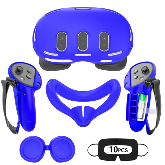 Rechale Silicone Cover Set for Meta Quest 3  Upgraded Design Full Protection for Quest 3  4 in 1 VR Accessories Protective Cover for Oculus Quest 3  Ideal Present for Birthday and Christmas (Blue)