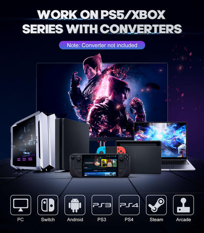 MoKo Haute 42 Leverless Arcade Stick - 16Keys RGB Controller for PC/PS3/PS4/PS5/Switch, White, Model A16, Turbo & Hot Swap Support