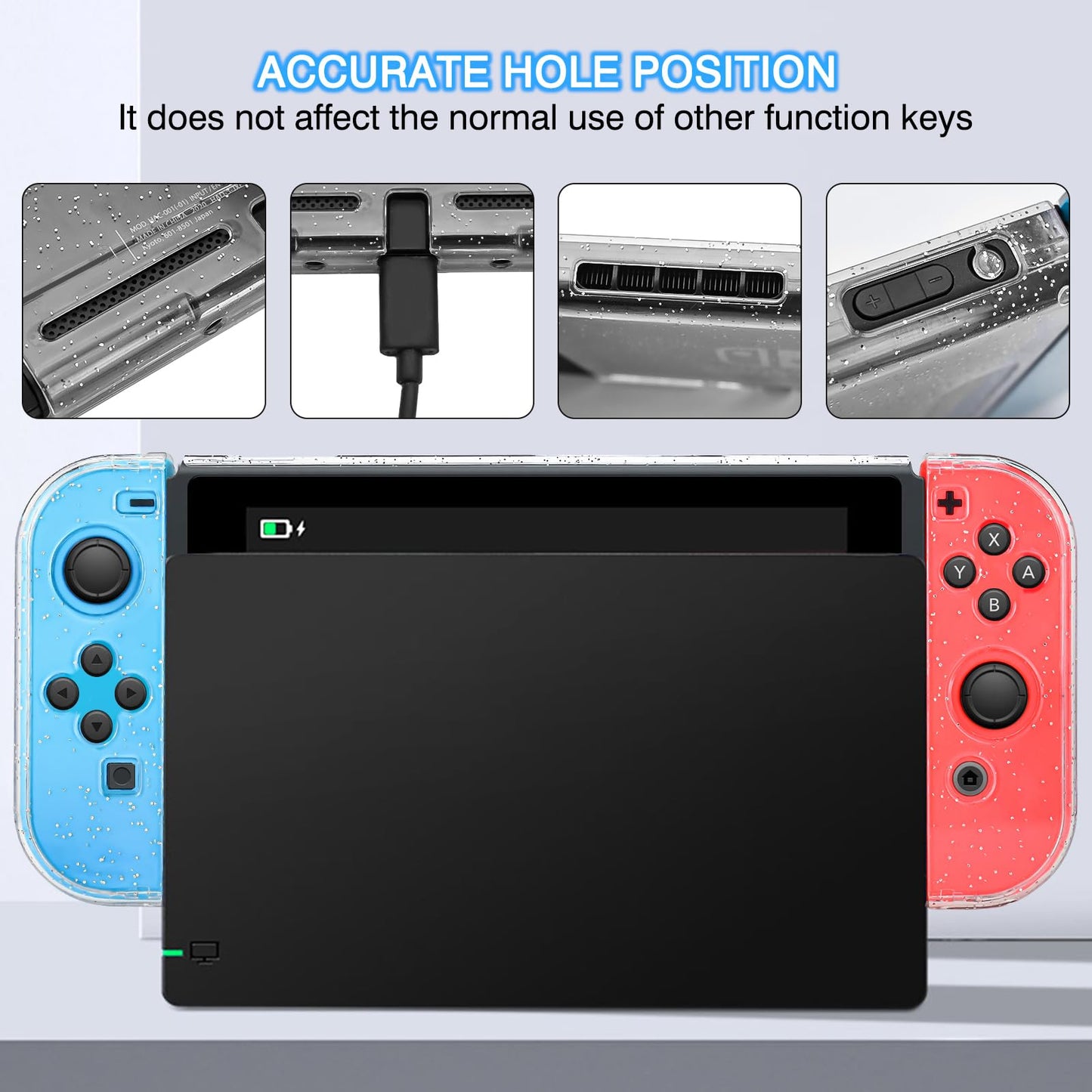 DLseego Dockable Crystal Case for Nintendo Switch - Shock-Absorbing, Anti-Scratch, Polycarbonate, Crystal Glitter