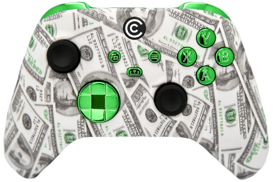 Custom Controllerzz Wireless Controller for Xbox Series X/S & PC - Money & Green Chrome Inserts