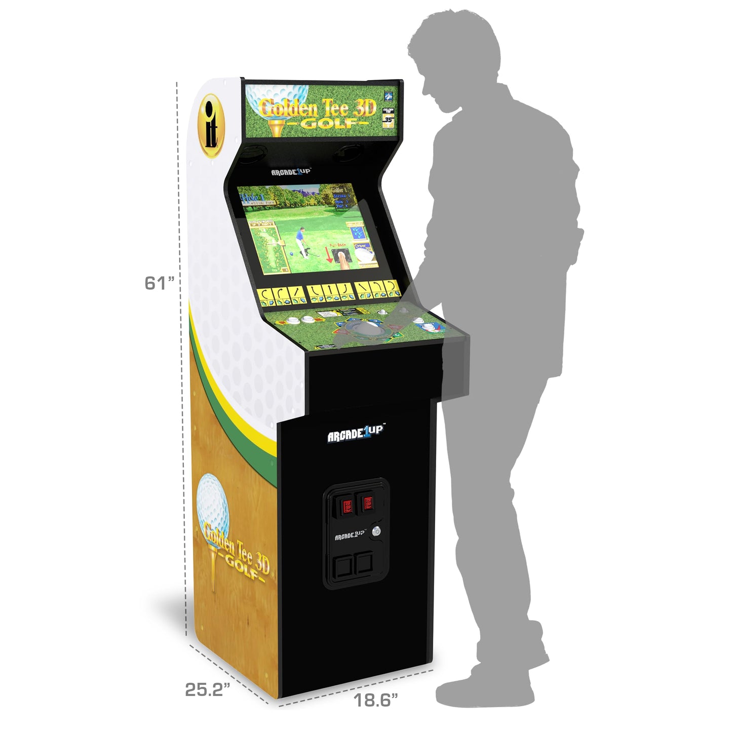 ARCADE1UP Golden Tee 3D Deluxe Arcade Machine - 5-Foot-Tall, Green, Model GLD-A-400311, 8 Classic Games for Home Entertainment