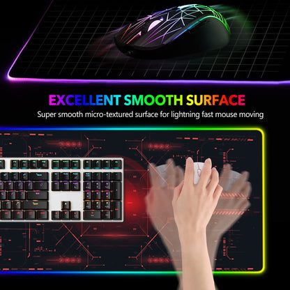 AIMSA Large RGB Gaming Mouse Pad 35.4"x15.8" Non-Slip Rubber Base, Red Circuit Board Design, 14 Lighting Modes