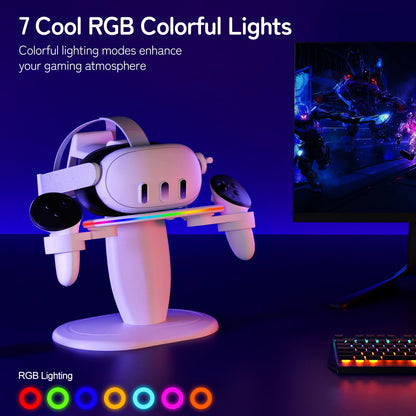 Saqico Fast Charging Dock for Meta Oculus Quest 2/3/3S, RGB Display Stand with USB-C Cable & Tidy VR Accessories, Model Q23