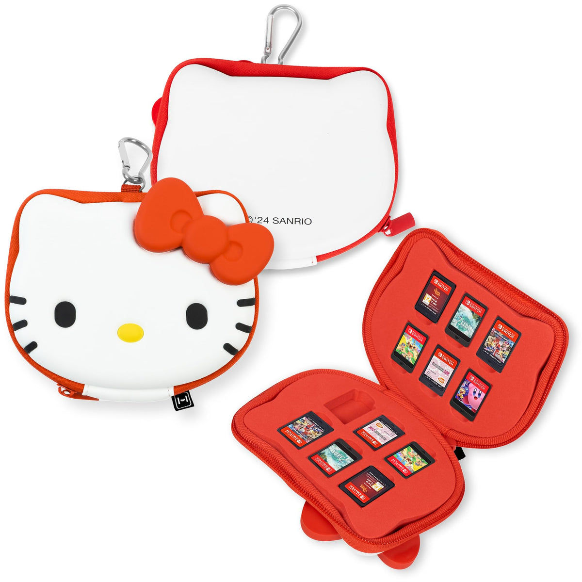 Hamee Hello Kitty refill unit Case Compatible with Nintendo Switch Games - Portable Carrying Zip Case Storage Holder with 12 sections  Holds 12-36 Games [Carabiner Included]
