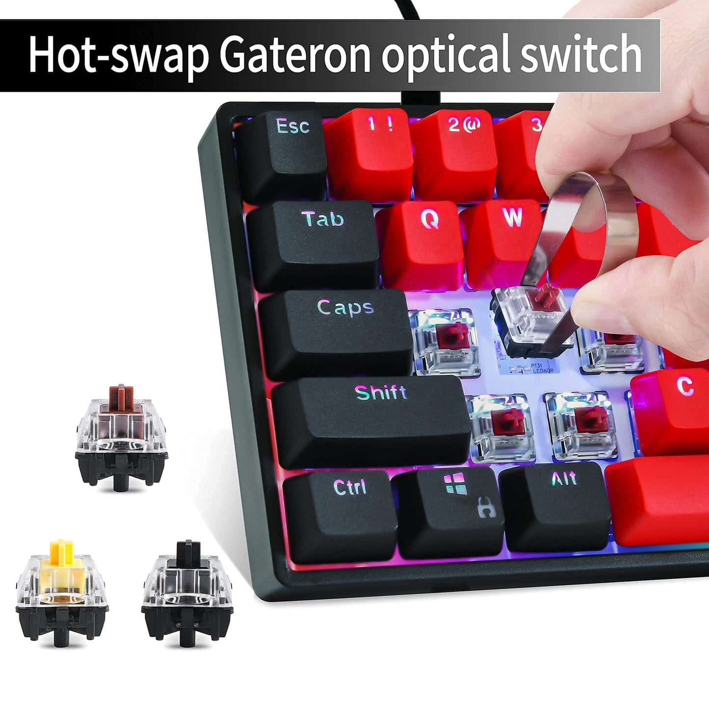 Guffercty kred SK61 60% Mechanical Keyboard, Gateron Optical Red Switch, RGB Backlit, Hot Swappable, Type-C for Win/PC/Mac