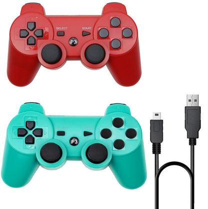 Rzzhgzq PS3 Wireless Controller - Bluetooth Gamepad with USB Charger, 2 Pack (Red & Green) for Playstation 3 Console