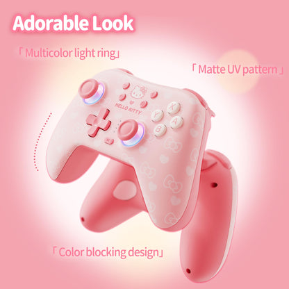Kuitmor Pink Switch Controller - Hello Kitty Hall Effect, Wireless/Bluetooth, 1000mAh Battery, 6-Axis Gyro, Dual Vibration, Model GC1201