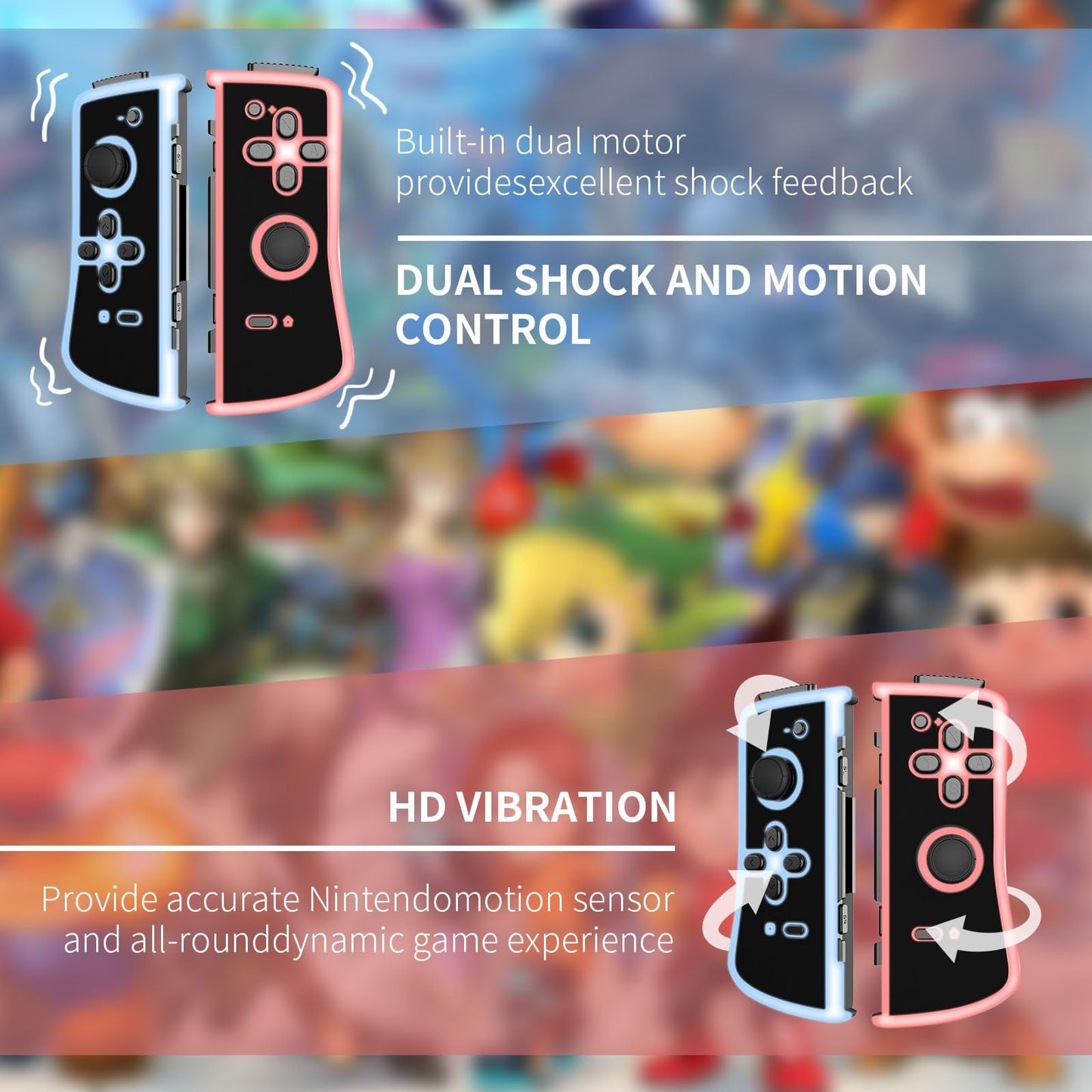 YYDSTLDP Wireless Switch Controller - Compatible with Switch/Lite/OLED, Blue, Dual Vibration, Wake-up Support