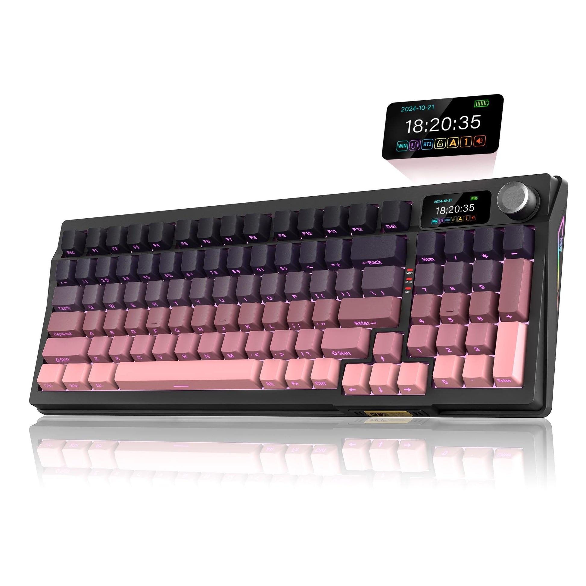 RedThunder K95 Wireless Mechanical Keyboard, TFT Screen, RGB Backlit, Hot-Swap, Gradient Pink Black