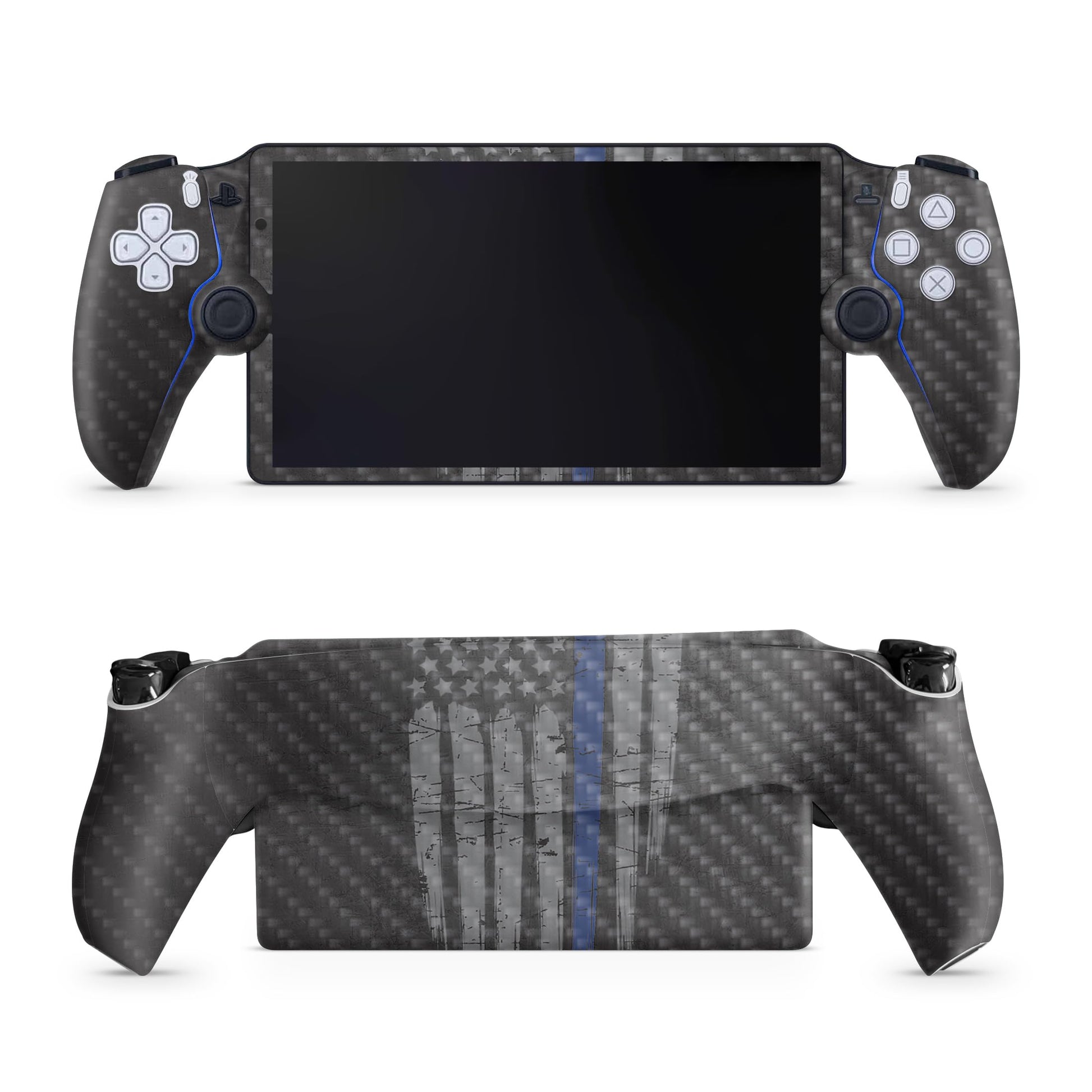 Carbon Fiber Gaming Skin Compatible with PS5 Portal Remote Player - Thin Blue Line - fine 3M Vinyl Protective Wrap Decal Cover - Easy to Apply | Crafted in The USA by MightySkins