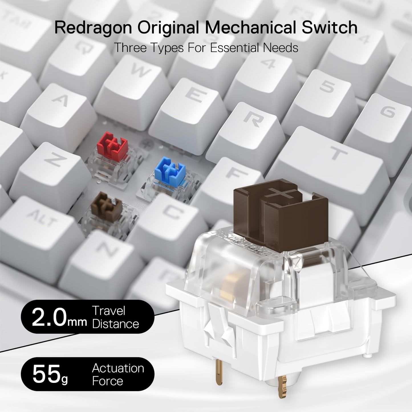 Redragon K585 One-Handed RGB Mechanical Gaming Keyboard, 42 Keys, Brown Switch, Type-C, White K585, Detachable Wrist Rest
