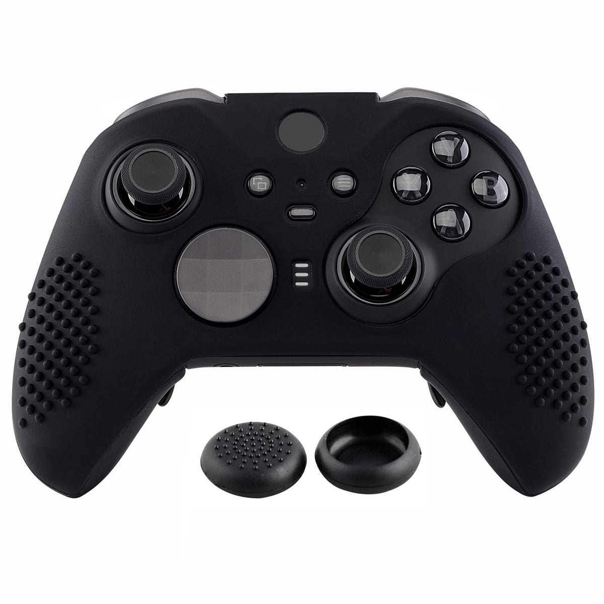 eXtremeRate PlayVital Black Soft Anti-Slip Silicone Cover Skins  Controller Protective Case for New Xbox One fine design Series 2  Xbox fine design 2 Core with Thumb Grips Analog Caps